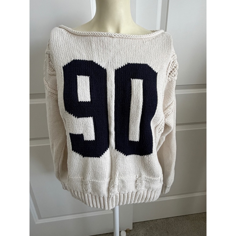 Lucky Brand Womens Cream 90s Crew SweaterCable Knit Cotton Size M
